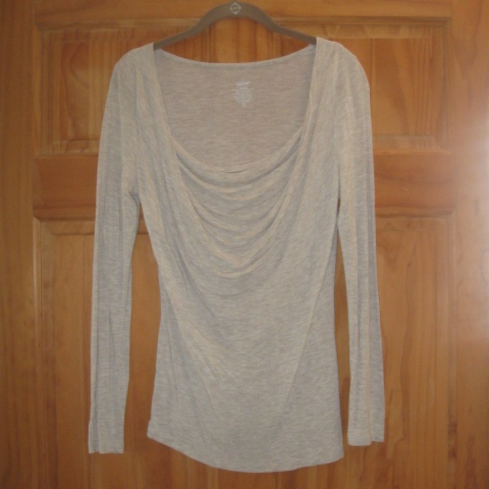 Mossimo Beige Long Sleeve Cowl Neck Top